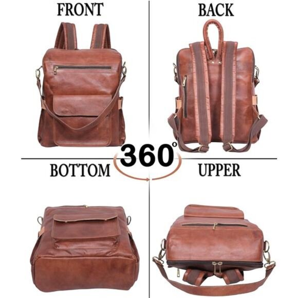 Genuine Leather Laptop Backpack for Women Designer Brown Leather Backpack Purse